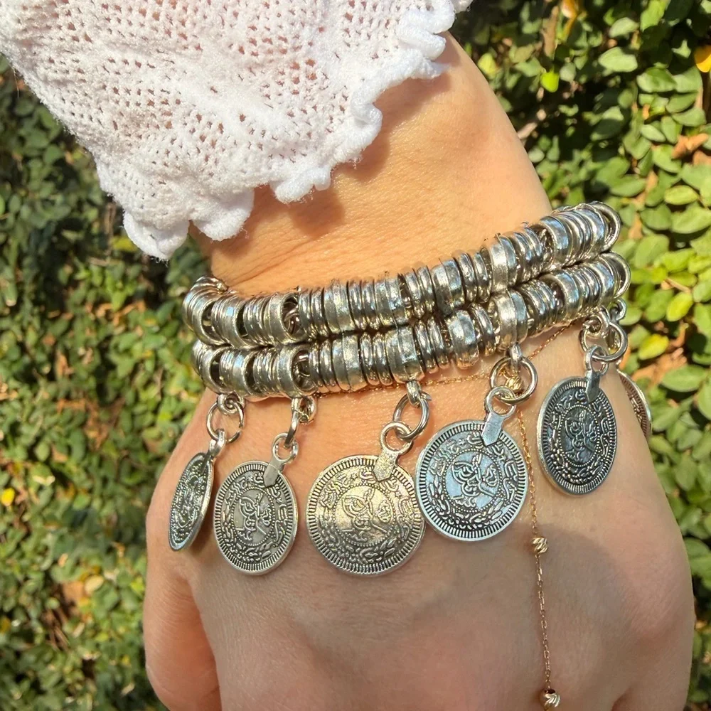 Ottoman coin bracelet turkish silver jewelry antique  bangle middle eastern